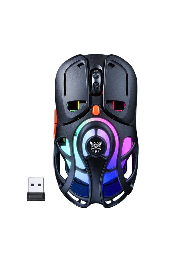 أونيكوما ماوس الألعاب DM02 ثلاثي الأوضاع بإضاءة RGB، يدعم الاتصال اللاسلكي بتردد 2.4 جيجاهرتز، والبلوتوث، والاتصال السلكي، بتصميم خفيف الوزن على شكل خلية نحل، ودقة DPI قابلة للتعديل بستة مستويات تصل إلى 12800، ومعدل استجابة فائق السرعة 1000 هرتز، وشكل مريح لألعاب الكمبيوتر. - Image 1